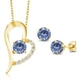 thumbnail image 1 of Gem Stone King 18K Yellow Gold Plated Silver Persian Blue Moissanite Pendant and Earrings Jewelry Set for Women (2.72 Cttw, Gemstone Birthstone, Round 6MM), 1 of 3