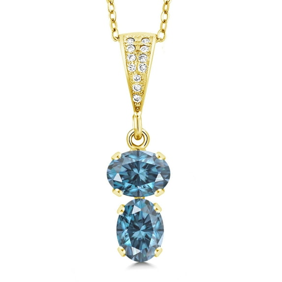 Gem Stone King 18K Yellow Gold Plated Silver Persian Blue Moissanite Pendant Necklace for Women (2.83 Cttw, Gemstone, Oval 8x6MM, with 18 inch Chain)