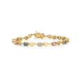 thumbnail image 1 of Gem Stone King 18K Yellow Gold Plated Silver Persian Blue Moissanite and Pink and White Lab Grown Diamond Bracelet for Women (2.17 Cttw, Gemstone Birthstone, Round 4MM, 7 inch), 1 of 6