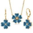 thumbnail image 1 of Gem Stone King 18K Yellow Gold Plated Silver Persian Blue Moissanite and White Lab Grown Diamond Pendant Necklace Earrings Jewelry Set for Women (10.45 Cttw, Heart Shape 6MM, with 18 inch Chain), 1 of 3