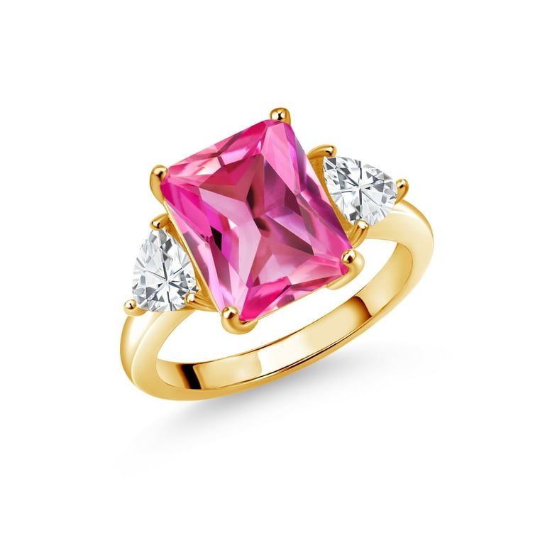 Gem Stone King 18K Yellow Gold Plated Silver Pink Created Sapphire