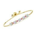 thumbnail image 1 of Gem Stone King 18K Yellow Gold Plated Silver Pink Created Sapphire Bracelet for Women Set with Moissanite (2.70 Cttw), 1 of 5