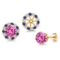 thumbnail image 1 of Gem Stone King 18K Yellow Gold Plated Silver Pink Created Sapphire  Earrings with Jackets for Women | 2.00 Cttw | Gemstone September Birthstone | Round 6MM, 1 of 6