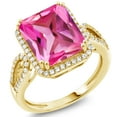 thumbnail image 1 of Gem Stone King 18K Yellow Gold Plated Silver Pink Created Sapphire Engagement Ring for Women | 6.60 Cttw | Octagon 12X10MM | Gemstone September Birthstone | Size 9, 1 of 4