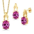 thumbnail image 1 of Gem Stone King 18K Yellow Gold Plated Silver Pink Created Sapphire Pendant and Earrings Jewelry Set for Women | 3.00 Cttw | Oval 9X7 | Gemstone September Birthstone | with 18 inch Chain, 1 of 3