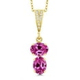 thumbnail image 1 of Gem Stone King 18K Yellow Gold Plated Silver Pink Created Sapphire Pendant Necklace for Women (3.37 Cttw, Gemstone September Birthstone, Oval 8x6MM, with 18 inch Chain), 1 of 3