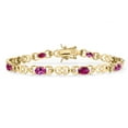 thumbnail image 1 of 18K Yellow Gold Plated Silver Pink Created Sapphire and Red Created Ruby and Lab Grown Diamond Bracelet for Women | 4.01 Cttw | Gemstone September Birthstone | Oval 6X4MM | Length 7.25 inches, 1 of 6