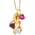thumbnail image 1 of Gem Stone King 18K Yellow Gold Plated Silver Pink Created Sapphire and Red Garnet and White Moissanite Pendant for Women (1.62 Cttw, Gemstone September Birthstone, Heart Shape 5MM, 18 inch Chain), 1 of 6