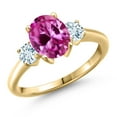 thumbnail image 1 of Gem Stone King 18K Yellow Gold Plated Silver Pink Created Sapphire and Sky Blue Aquamarine Engagement Ring for Women | 1.50 Cttw | Oval 9X7MM | Gemstone September Birthstone | Size 6, 1 of 6