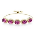 thumbnail image 1 of Gem Stone King 18K Yellow Gold Plated Silver Pink Created Sapphire Tennis Bracelet for Women (6.05 Cttw, Oval 9X7MM, Gemstone September Birthstone, Fully Adjustable up to 9 inch), 1 of 3