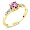thumbnail image 1 of Gem Stone King 18K Yellow Gold Plated Silver Pink Created Sapphire and White Lab Grown Diamond Engagement Ring for Women (0.70 Cttw, Round 5MM, Gemstone September Birthstone, Size 9), 1 of 5
