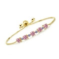 thumbnail image 1 of Gem Stone King 18K Yellow Gold Plated Silver Pink Lab Grown Diamond and Blue Tanzanite Bracelet for Women | 2.82 Cttw | Gemstone April Birthstone | Round 5MM, 1 of 5