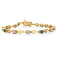 thumbnail image 1 of Gem Stone King 18K Yellow Gold Plated Silver Pink Lab Grown Diamond and London Blue TopazBracelet for Women (2.59 Cttw, Gemstone April Birthstone, Round 4MM, 7.5 inch), 1 of 6