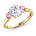 thumbnail image 1 of Gem Stone King 18K Yellow Gold Plated Silver Pink Lab Grown Diamond Ring Set with Moissanite (2.00 Cttw), 1 of 7