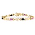 thumbnail image 1 of Gem Stone King 18K Yellow Gold Plated Silver Pink Moissanite and Black Onyx and Lab Grown Diamond Bracelet for Women | 3.45 Cttw | Gemstone Birthstone | Oval 6X4MM | Length 7.25 inches, 1 of 6