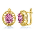 thumbnail image 1 of Gem Stone King 18K Yellow Gold Plated Silver Pink Moissanite Greek Key Earrings for Women (5.64 Cttw, Gemstone Birthstone, Oval 10X8MM), 1 of 3