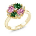 thumbnail image 1 of Gem Stone King 18K Yellow Gold Plated Silver Pink Moissanite and Green Nano Emerald Ring for Women (2.08 Cttw, Heart Shape 5MM, Gemstone Birthstone, Size 8), 1 of 3