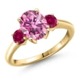 thumbnail image 1 of Gem Stone King 18K Yellow Gold Plated Silver Pink Moissanite and Red Created Ruby Engagement Ring for Women | 2.50 Cttw | Oval 9X7MM | Gemstone Birthstone | Size 9, 1 of 6