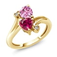 thumbnail image 1 of Gem Stone King 18K Yellow Gold Plated Silver Pink Moissanite Red Created Ruby and White Moissanite Ring for Women (1.79 Cttw, Heart Shape 6MM, Gemstone Birthstone, Size 7), 1 of 6