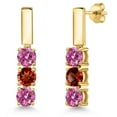 thumbnail image 1 of Gem Stone King 18K Yellow Gold Plated Silver Pink Moissanite and Red Garnet Drop Dangle Earrings for Women | 1.55 Cttw | Gemstone Birthstone | Round 5MM, 1 of 6