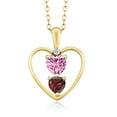 thumbnail image 1 of Gem Stone King 18K Yellow Gold Plated Silver Pink Moissanite Red Garnet and White Topaz Pendant Necklace for Women (0.84 Cttw, Gemstone Birthstone, Heart 5MM and 4MM, with 18 inch Silver Chain), 1 of 3