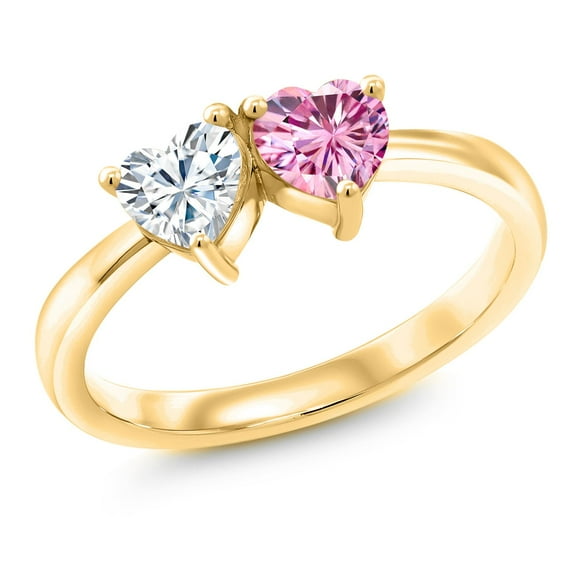 Gem Stone King 18K Yellow Gold Plated Silver Pink Moissanite Ring Set with Moissanite (0.92 Cttw) (Size 9)