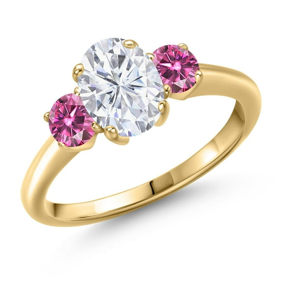 Gem Stone King 18K Yellow Gold Plated Silver Pink Moissanite Ring Set with Moissanite (1.96 Cttw)