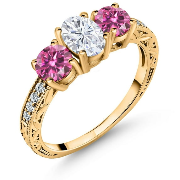 Gem Stone King 18K Yellow Gold Plated Silver Pink Moissanite Ring Set with Moissanite (2.02 Cttw) (Size 8)