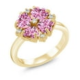 thumbnail image 1 of Gem Stone King 18K Yellow Gold Plated Silver Pink Moissanite Ring for Women (2.08 Cttw, Heart Shape 5MM, Gemstone Birthstone, Size 5), 1 of 3