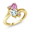 thumbnail image 1 of Gem Stone King 18K Yellow Gold Plated Silver Pink Moissanite Sky Blue Aquamarine and White Moissanite Ring for Women (1.56 Cttw, Heart Shape 6MM, Gemstone Birthstone, Size 6), 1 of 6