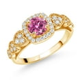 thumbnail image 1 of Gem Stone King 18K Yellow Gold Plated Silver Pink Moissanite and White Moissanite Engagement Ring for Women (1.18 Cttw, Round 6MM, Gemstone Birthstone, Size 5), 1 of 3