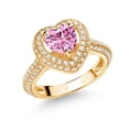 thumbnail image 1 of Gem Stone King 18K Yellow Gold Plated Silver Pink Moissanite and White Moissanite Heart Shape Ring for Women (1.42 Cttw, Size 9), 1 of 4