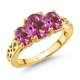 thumbnail image 1 of Gem Stone King 18K Yellow Gold Plated Silver Pink Mystic Topaz Filigree Style 3 Stone Ring for Women (2.30 Cttw, Oval 8X6MM and 6X4MM) (Size 8), 1 of 6