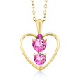thumbnail image 1 of Gem Stone King 18K Yellow Gold Plated Silver Pink Mystic Topaz and Pink Sapphire Pendant Necklace for Women (0.93 Cttw, Gemstone Birthstone, Heart 5MM and 4MM, with 18 inch Silver Chain), 1 of 3