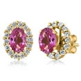 thumbnail image 1 of Gem Stone King 18K Yellow Gold Plated Silver Pink Mystic Topaz Stud Earrings with Removable Jackets for Women (1.36 Cttw, Gemstone Birthstone, Oval 6X4MM), 1 of 3