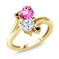 thumbnail image 1 of Gem Stone King 18K Yellow Gold Plated Silver Pink Mystic Topaz White Moissanite and Black Diamond Ring for Women (1.78 Cttw, Heart Shape 6MM, Gemstone Birthstone, Size 6), 1 of 6