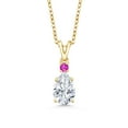 thumbnail image 1 of Gem Stone King 18K Yellow Gold Plated Silver Pink Sapphire Pendant with Chain Set with Moissanite (1.37 Cttw), 1 of 4