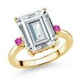 thumbnail image 1 of Gem Stone King 18K Yellow Gold Plated Silver Pink Sapphire Ring Set with Moissanite (7.48 Cttw) (Size 6), 1 of 3