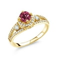 thumbnail image 1 of Gem Stone King 18K Yellow Gold Plated Silver Pink Tourmaline Engagement Ring for Women (1.46 Cttw, Round 5MM, Gemstone October Birthstone, Size 9), 1 of 4