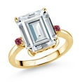 thumbnail image 1 of Gem Stone King 18K Yellow Gold Plated Silver Pink Tourmaline Ring Set with Moissanite (7.44 Cttw) (Size 9), 1 of 3