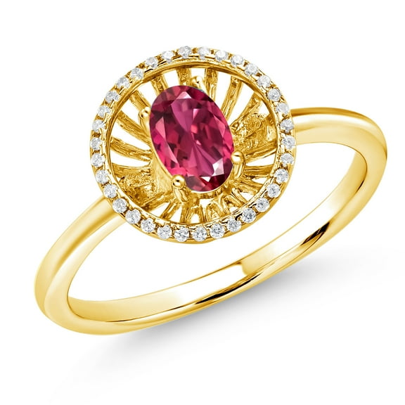 Gem Stone King 18K Yellow Gold Plated Silver Pink Tourmaline Ring for Women (0.96 Cttw, Oval 6X4MM, Gemstone October Birthstone, Size 8)