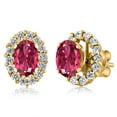 thumbnail image 1 of Gem Stone King 18K Yellow Gold Plated Silver Pink Tourmaline Stud Earrings with Removable Jackets for Women (1.31 Cttw, Gemstone October Birthstone, Oval 6X4MM), 1 of 3