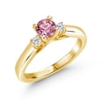 thumbnail image 1 of Gem Stone King 18K Yellow Gold Plated Silver Pink and White Lab Grown Diamond 3-Stone Engagement Ring for Women (0.63 Cttw, Gemstone April Birthstone, Size 5), 1 of 4