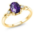 thumbnail image 1 of Gem Stone King 18K Yellow Gold Plated Silver Purple Amethyst 3-Stone Rings for Women (1.26 Cttw, Gemstone February Birthstone, Oval Checkerboard 8X6MM, Available in Size 5, 6, 7, 8, 9), 1 of 4