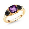 thumbnail image 1 of Gem Stone King 18K Yellow Gold Plated Silver Purple Amethyst and Black Onyx 3 Stone Engagement Ring for Women (2.12 Cttw, Gemstone February Birthstone, Available in Size 5, 6, 7, 8, 9), 1 of 3