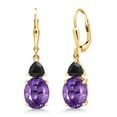 thumbnail image 1 of Gem Stone King 18K Yellow Gold Plated Silver Purple Amethyst and Black Onyx Dangle Earrings for Women (5.32 Cttw, Gemstone February Birthstone, Oval 10X8MM, Trillion 5MM), 1 of 4