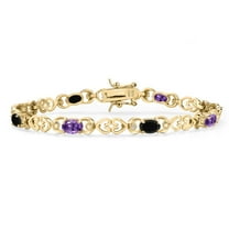 Gem Stone King 18K Yellow Gold Plated Silver Purple Amethyst and Black Onyx and Lab Grown Diamond Bracelet for Women | 3.41 Cttw | Gemstone February Birthstone | Oval 6X4MM | Length 7.25 inches