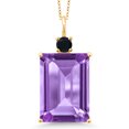 thumbnail image 1 of Gem Stone King 18K Yellow Gold Plated Silver Purple Amethyst and Black Onyx Pendant Necklace for Women (15.22 Cttw, Emerald Cut 18X13MM, With 18 inch Silver Chain), 1 of 4