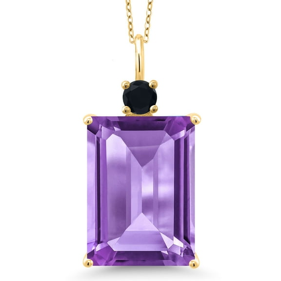 Gem Stone King 18K Yellow Gold Plated Silver Purple Amethyst and Black Onyx Pendant Necklace for Women (15.22 Cttw, Emerald Cut 18X13MM, With 18 inch Silver Chain)