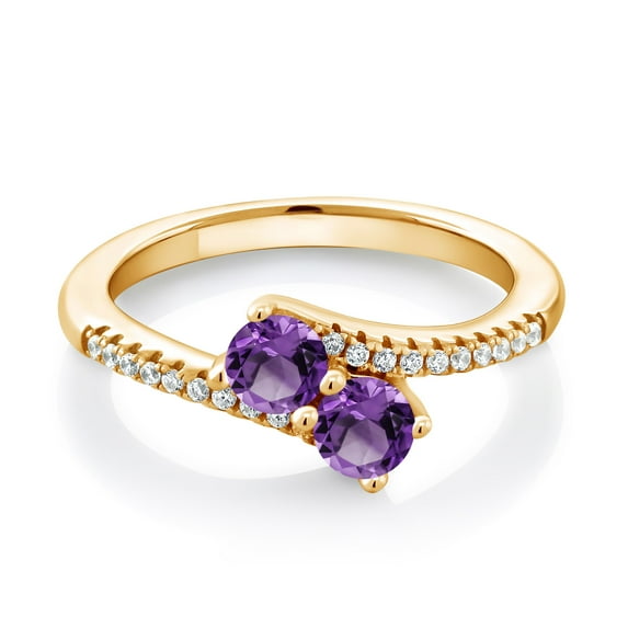 Gem Stone King 18K Yellow Gold Plated Silver Purple Amethyst Bypass Ring for Women (0.74 Cttw, Gemstone February Birthstone, Round 4MM, Size 9)